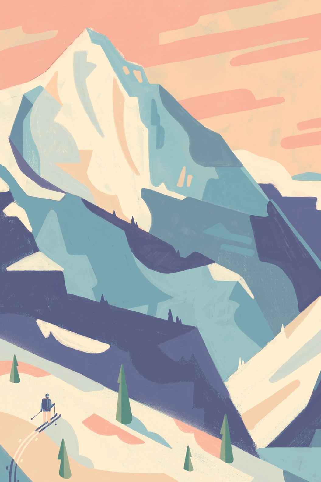 A landscape painting of Mt Arras from the Lyell Icefield